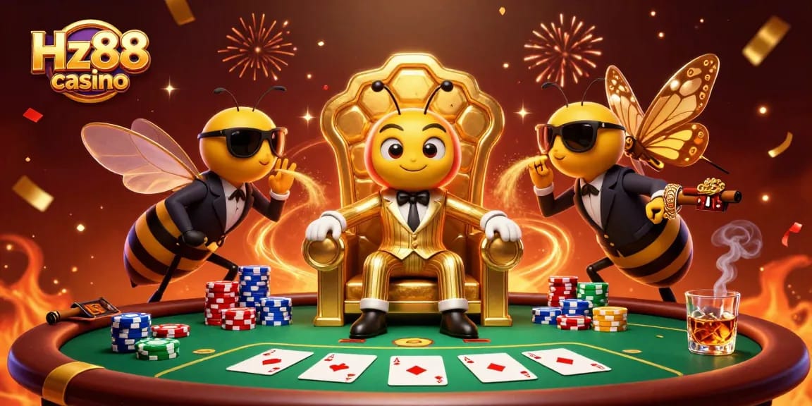 Experience the excitement of Hz88 casino with vibrant 3D characters amidst poker action and captivating visuals.