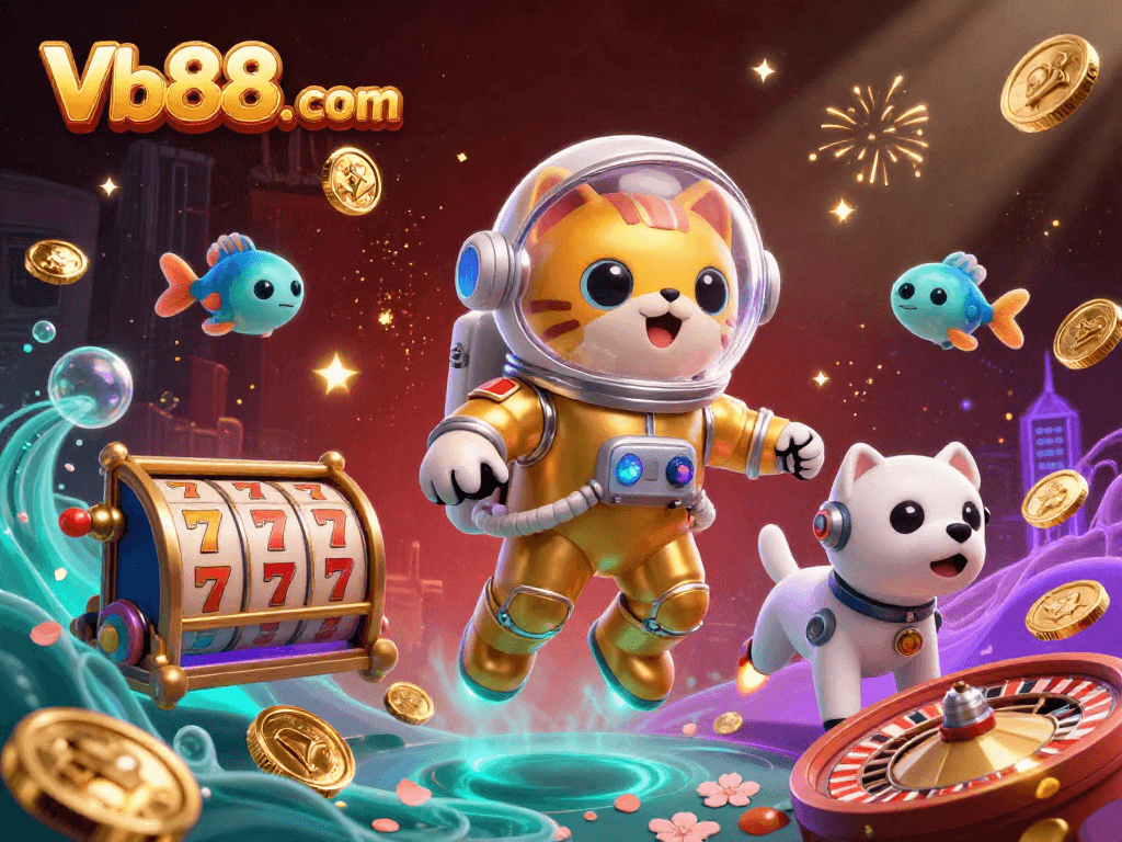 Engage with thrilling gameplay at Vb88. com with vibrant visual elements from a dynamic space-themed casino scene.