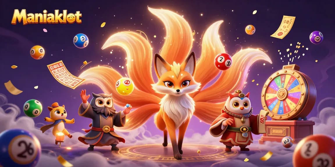 Engage with Maniakslot’s vibrant gaming universe, featuring dynamic lottery elements and a mystical fox spirit.