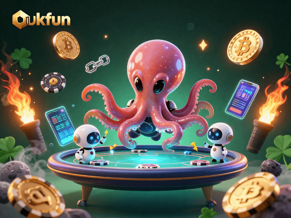 Enjoy the thrilling action at okfun with our alien octopus dealer and colorful crypto elements.
