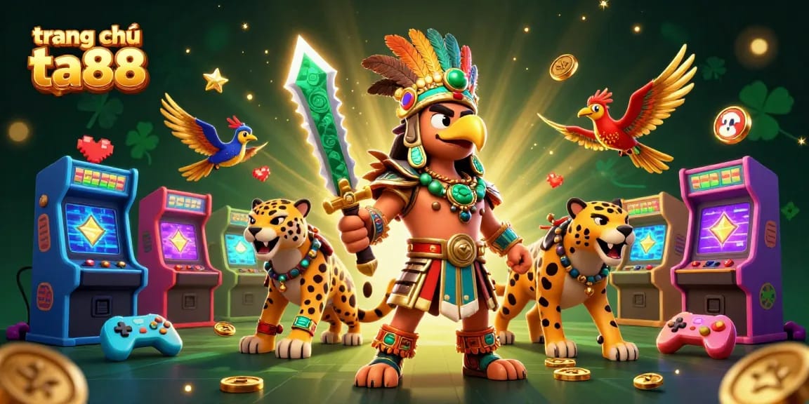 Engage with exciting 'trang chủ ta88' gameplay featuring Aztec warriors and vibrant casino elements.
