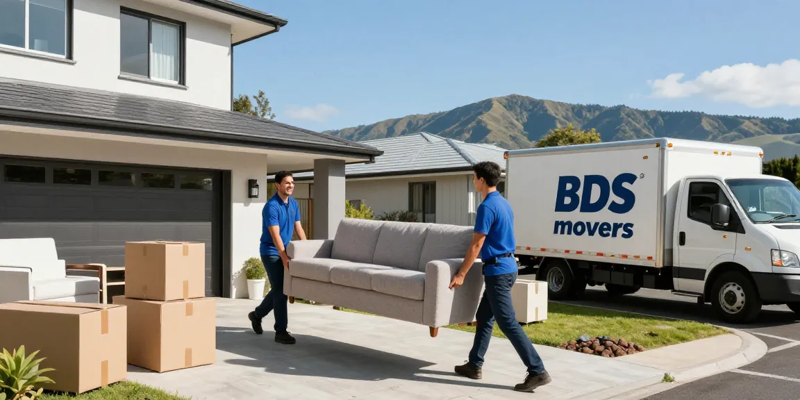 Two men and truck Tauranga moving a large sofa, creating a stress-free atmosphere for customers.