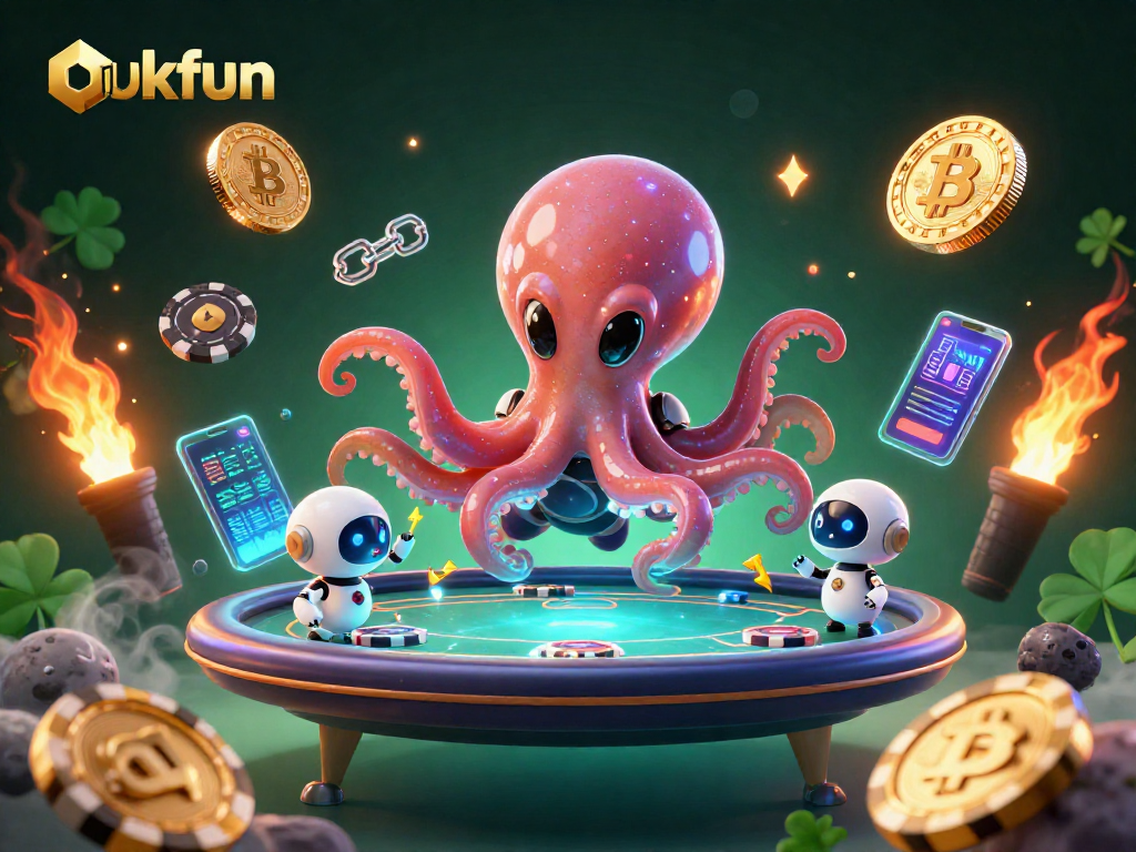 Enjoy the thrilling action at okfun with our alien octopus dealer and colorful crypto elements.