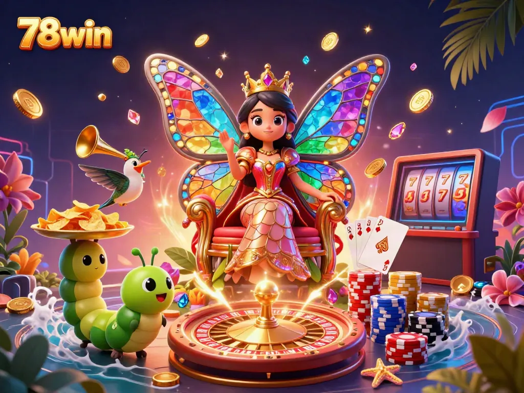 Experience vibrant gaming action with 78win, showcasing colorful characters and dynamic casino elements.