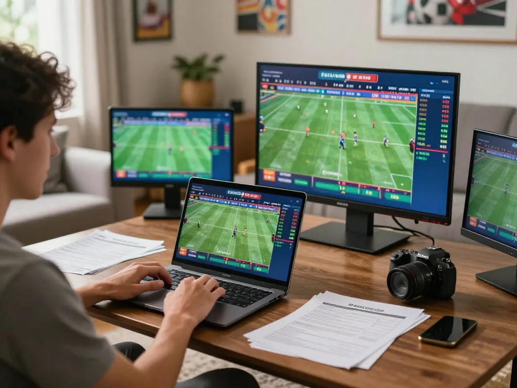 Engaged user placing bets with Lu 88 during live sports events at home, showcasing strategic decision-making in action.