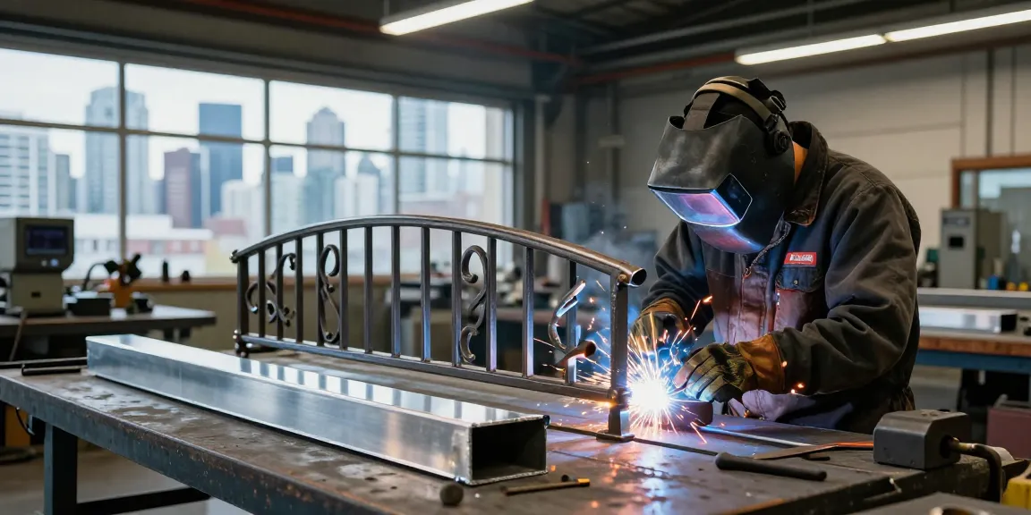 Custom metalwork vancouver scene showcasing skilled metalworker fabricating intricate designs in a vibrant workshop.