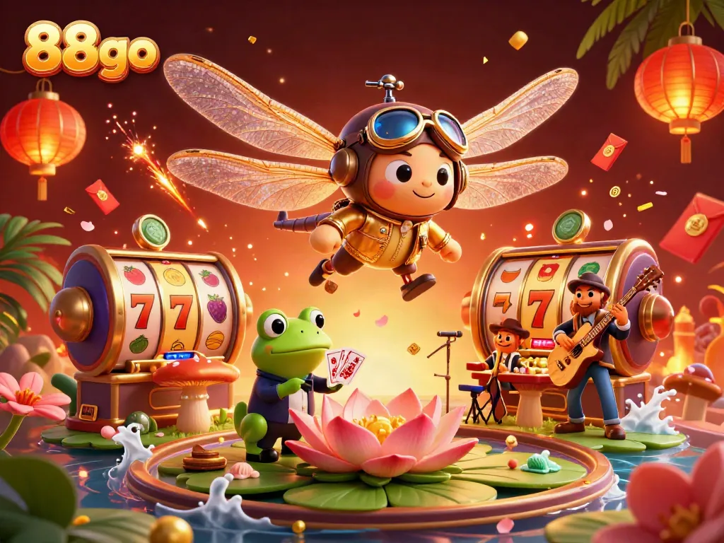Spin the reels with 88go in a vibrant casino scene featuring characters and gaming elements.