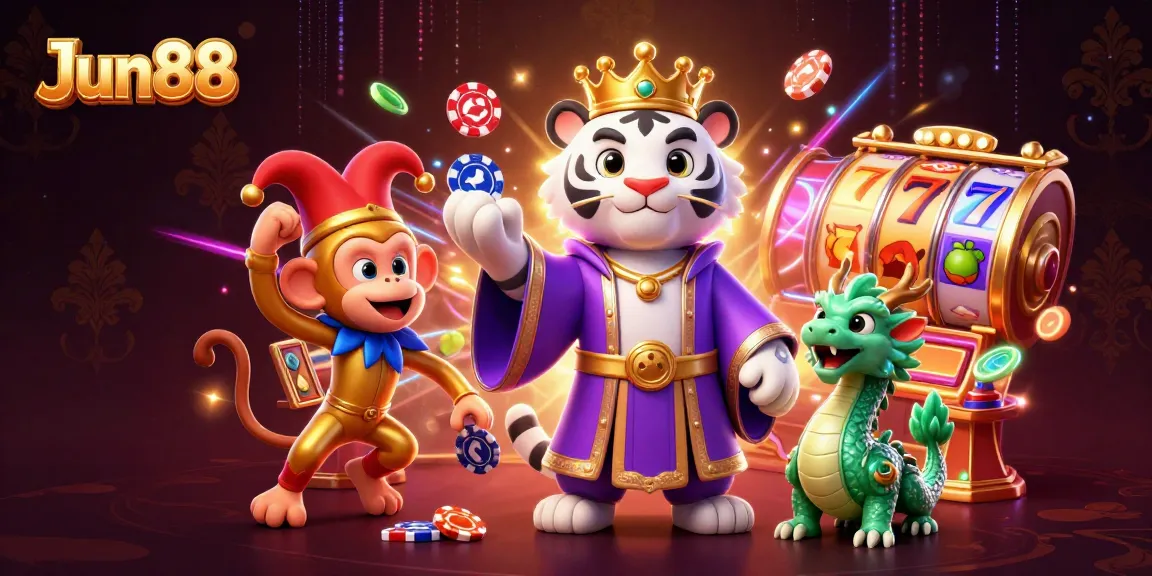 Engage in thrilling gameplay at Jun88 with an enchanting scene of vibrant 3D characters and captivating casino elements.