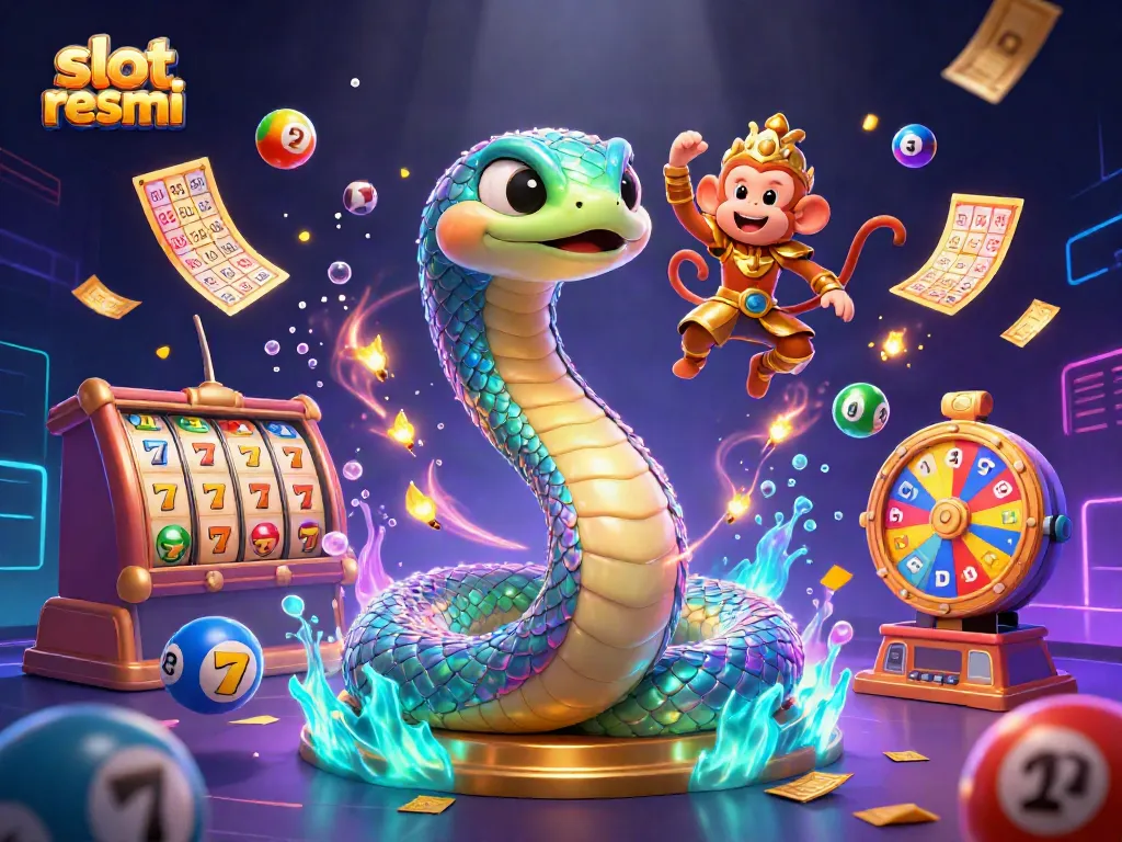 Experience thrilling slot resmi gameplay with vibrant characters and dynamic elements in this casino-themed illustration.