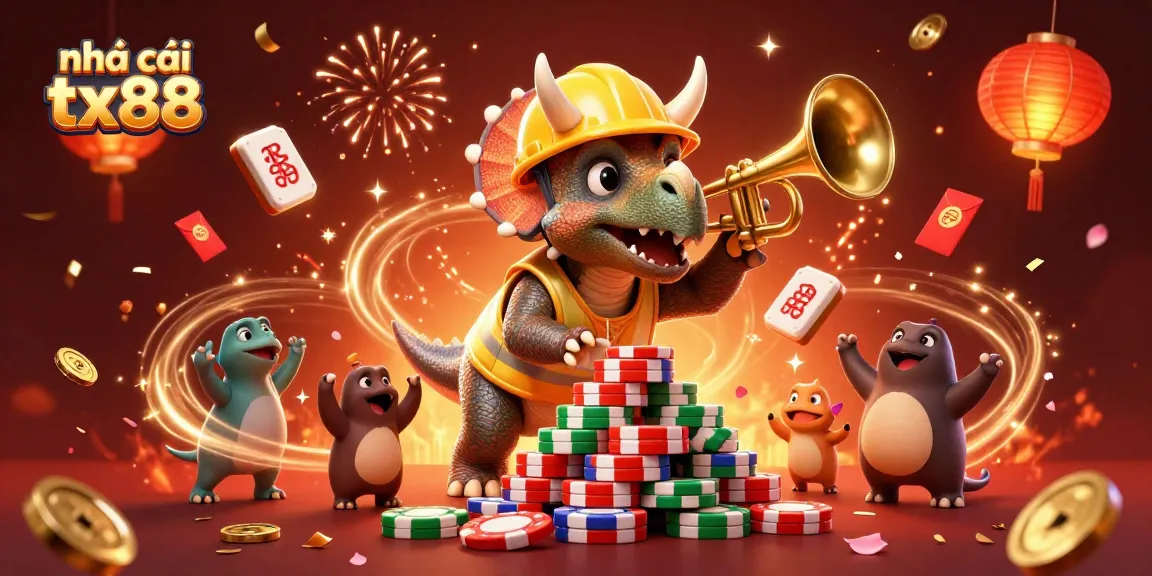 Experience the excitement of nhà cái tx88 with a vibrant celebration scene featuring animated characters and festive casino elements.
