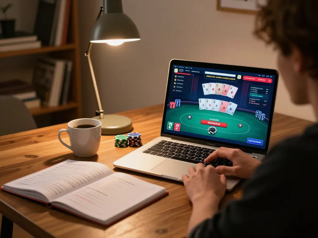 Player enjoying a strategic online poker game on sunwingo with a cozy home atmosphere