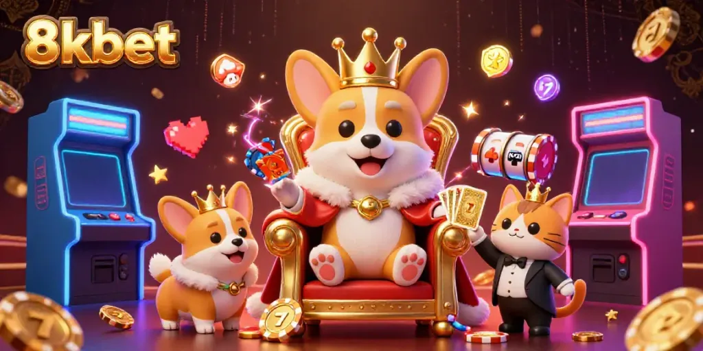 Experience the excitement of 8xbet with a lively 3D casino scene filled with playful characters and vibrant gaming elements.