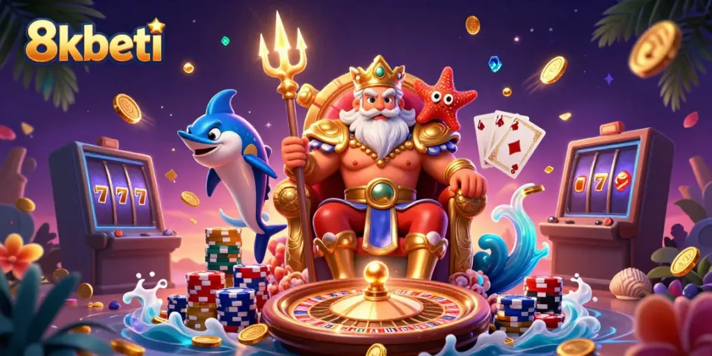 Experience exhilarating moments with 8xbeti as Neptune oversees a vibrant casino scene.