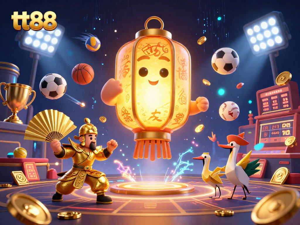 Experience thrilling sports action with tt88's cartoon spirit amid a vibrant casino backdrop.