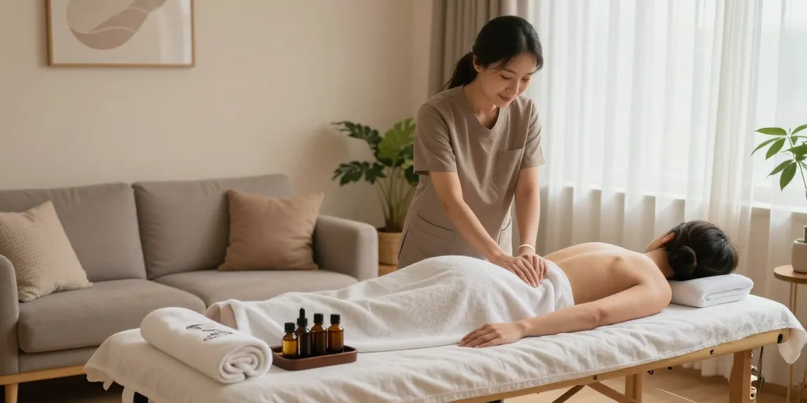 Engaging 수원출장마사지 service setup in a cozy home environment, highlighting relaxation and comfort.