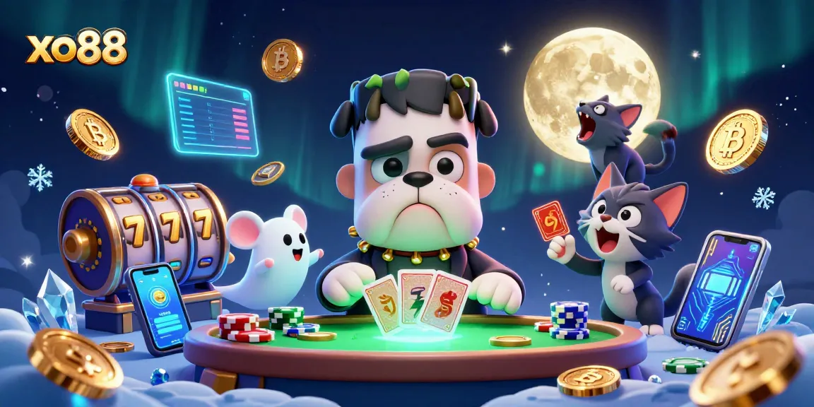 Play exciting games at xo88 with vivid characters and crypto coins in a dynamic casino scene.