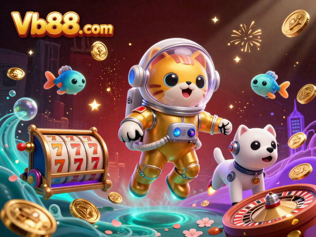 Engage with thrilling gameplay at Vb88. com with vibrant visual elements from a dynamic space-themed casino scene.
