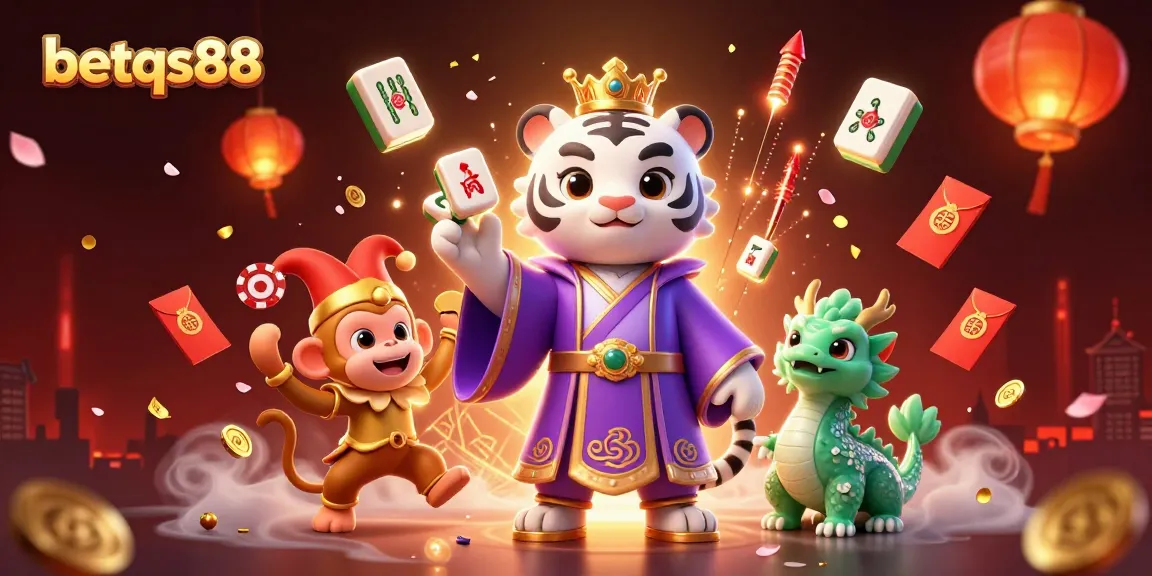 Engage with thriving bets at betqs88 amidst a vibrant casino scene featuring lucky symbols.