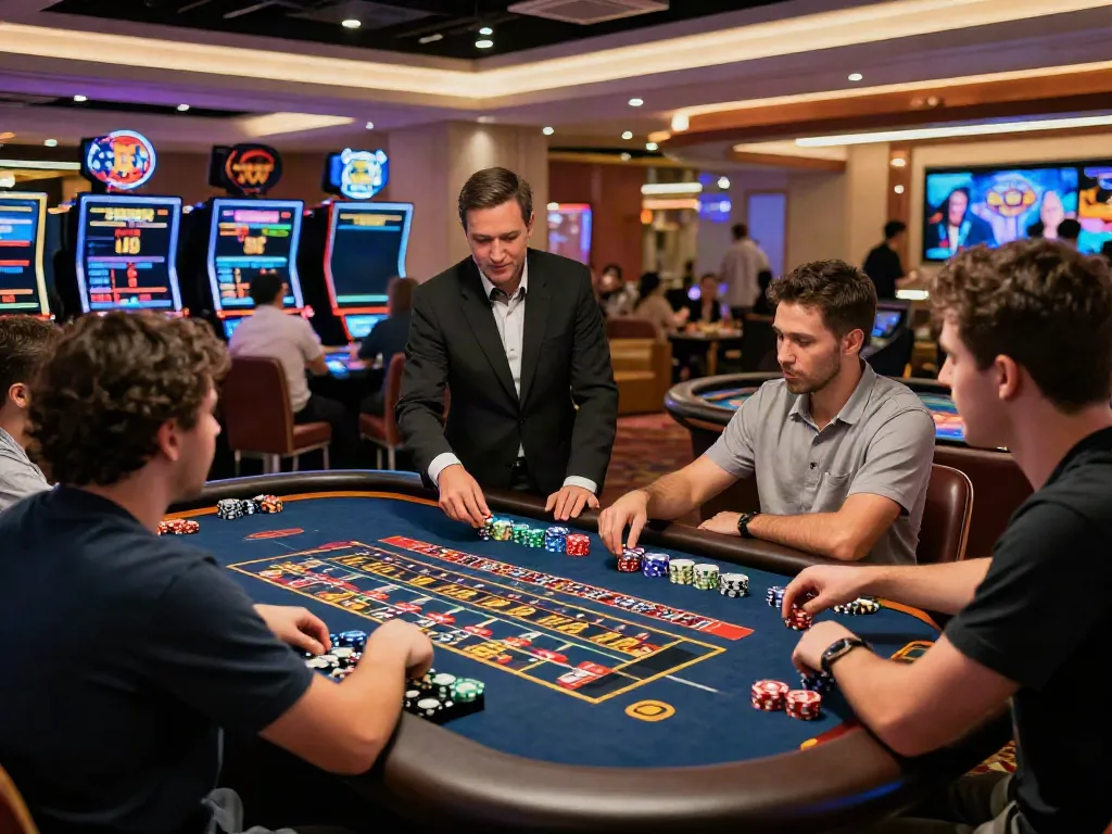Vibrant casino scene at https://fc88v1.com/ with players engaged at roulette table