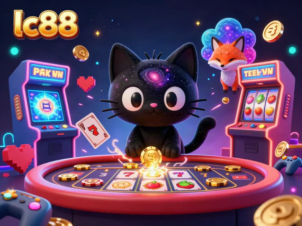 Experience engaging gameplay at lc88 casino with vibrant characters and slot machines.