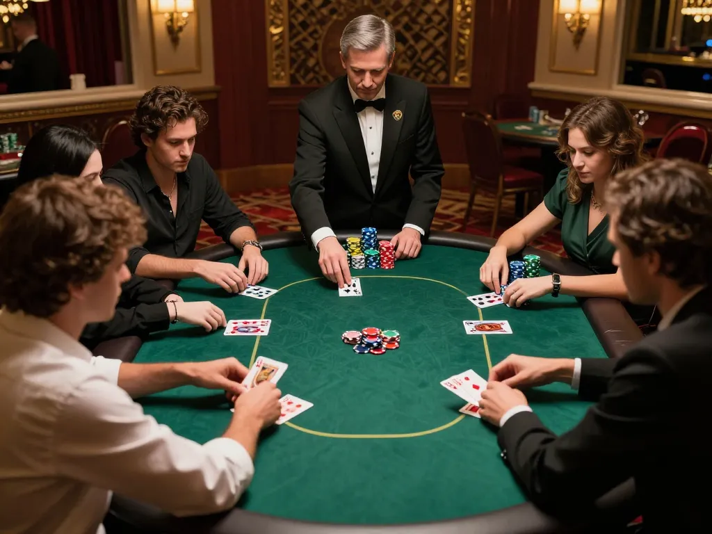 Người chơi LUCK8 tham gia vào các cược poker chiến lược tại một bàn casino sôi động.