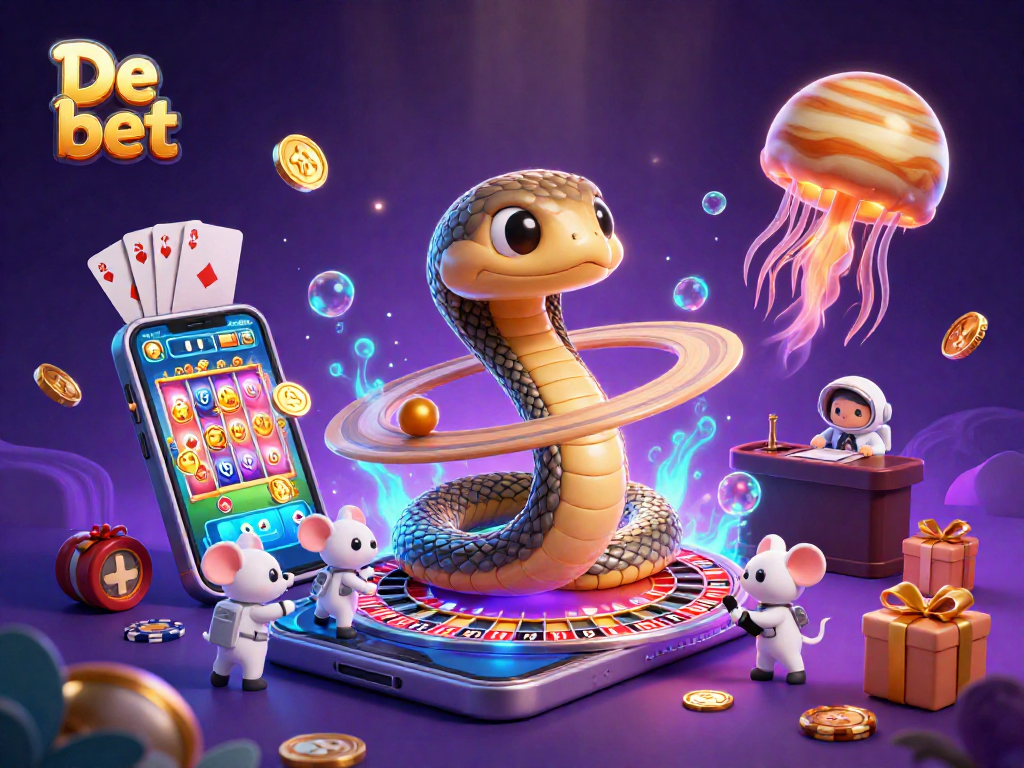 Experience excitement at De bet as cartoon astronauts bet on a cosmic roulette wheel amidst casino games.