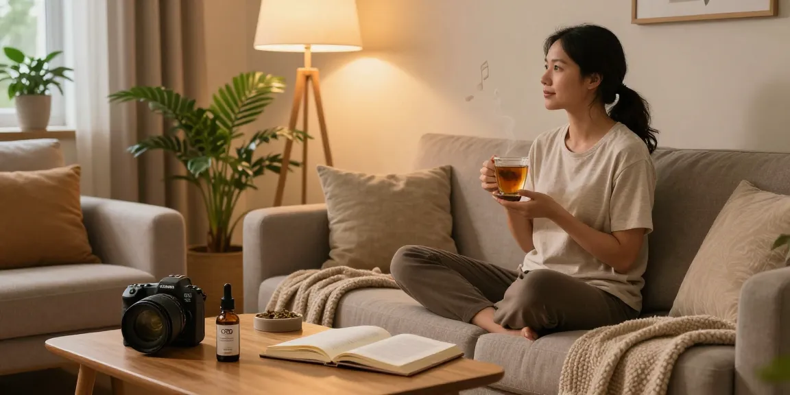 Ministry of Cannabis CBD wellness moment with relaxing herbal tea, natural hemp extracts, and calming environment for evening relaxation.