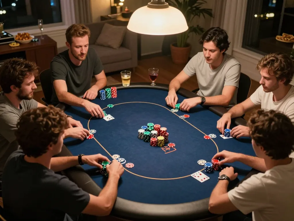 88vv poker game night with players engaged, showcasing strategy and excitement around a colorful table.