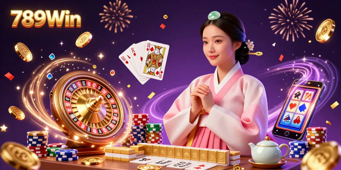 Experience the vibrant allure of 789Win with dynamic casino elements and a serene scene.