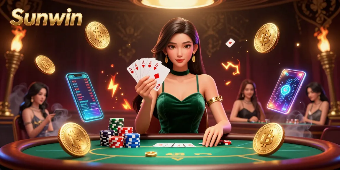 Experience thrilling poker action at Sunwin with a strategic Asian woman at the table.