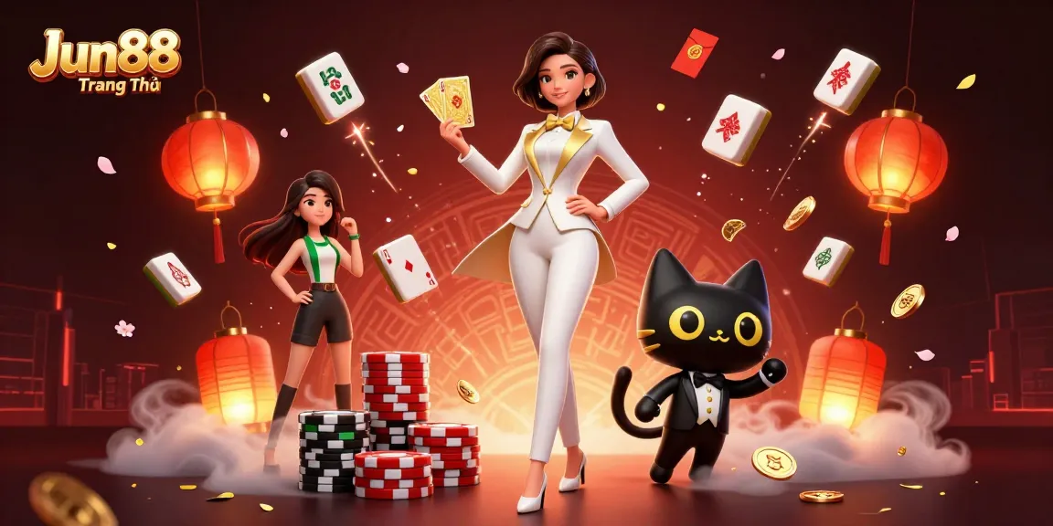 Experience the excitement of Jun88 Trang Chủ as you shuffle cards with style in a vibrant casino scene.
