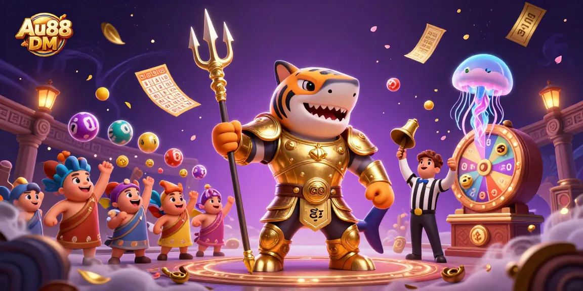 Engage with winnings at Au88 DM, featuring a vibrant underwater casino scene filled with dynamic lottery elements.