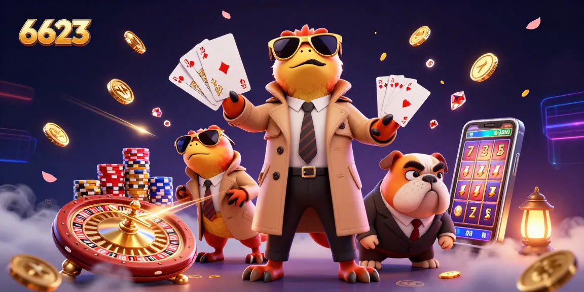 Experience online gaming excitement with 6623 at a vibrant VIP casino scene featuring raptors and treasures.