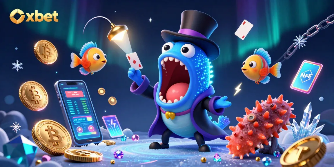Engage with exciting magic tricks and cryptocurrency elements in Oxbet's vibrant casino illustration.