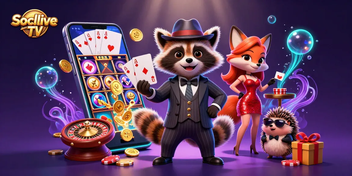 Socolive TV engages players with exciting live gaming experiences, showcasing vivid 3D illustrations and dynamic casino elements.