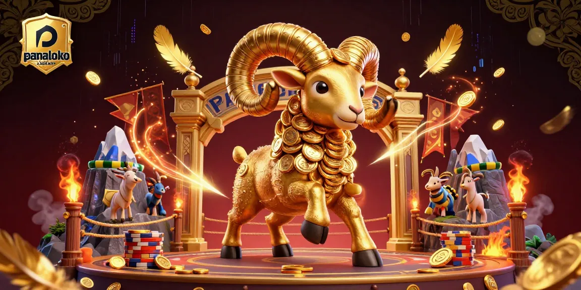 Panaloko platform showcases an exhilarating casino scene with a massive golden ram charging through a vibrant gaming arena.
