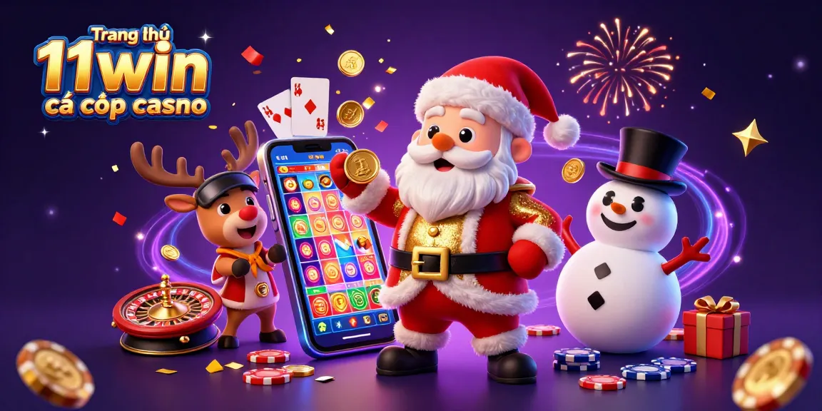 Engage in the fun of Trang chủ 11win cá cược casino with Santa and a festive casino scene.
